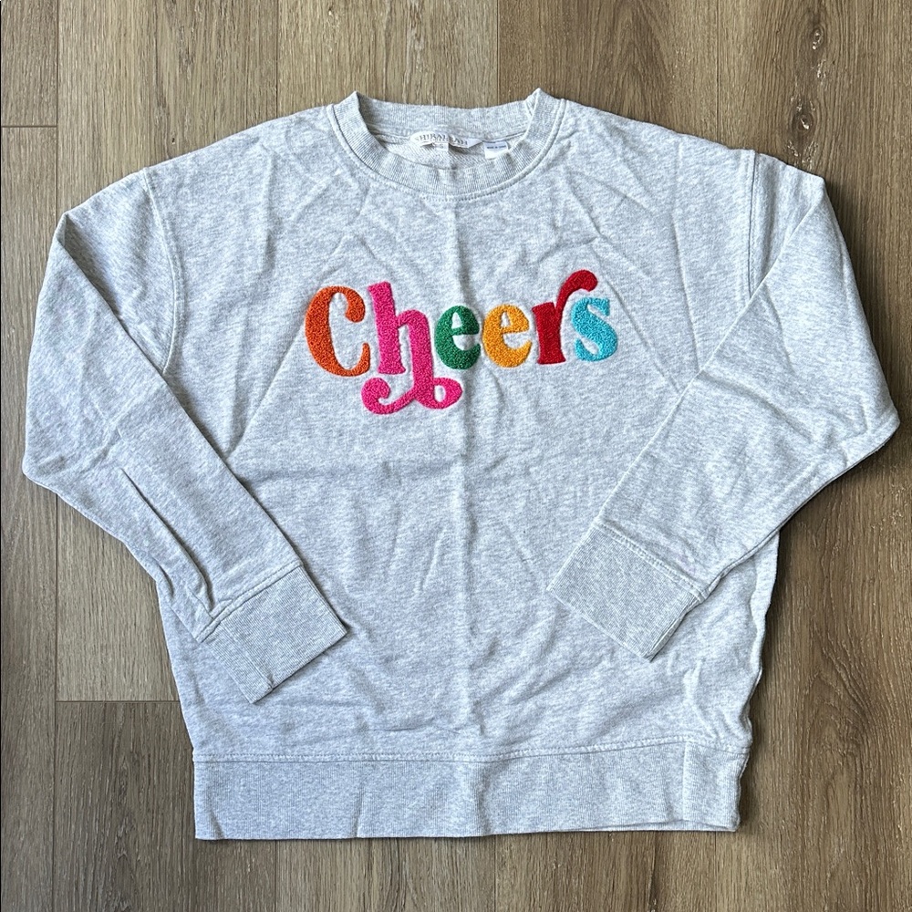 Shiraleah Light Gray Sweatshirt Bolded Sherpa Lettering Cheer